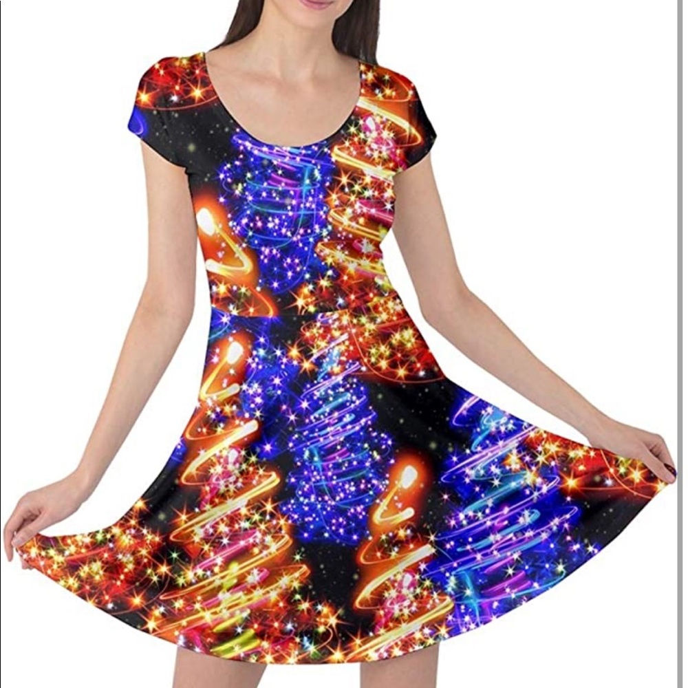 CowCow Christmas tree holiday lights party swing dress!